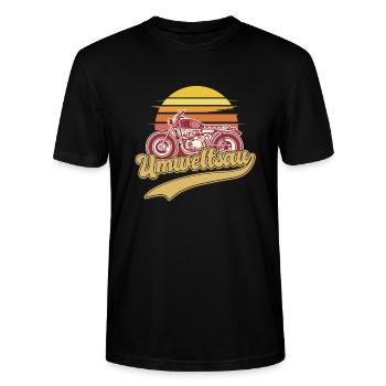 Umweltsau Motorrad Biker Oma Skandal Lied - Stanley/Stella Unisex Bio-T-Shirt CRAFTER - Schwarz - Vorne - Alina (178cm) & Michal (187cm)
