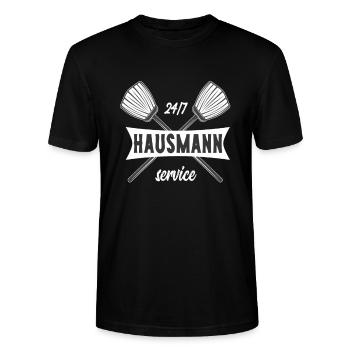 Vintage Stil lustiges Hausmann Shirt - Stanley/Stella Unisex Bio-T-Shirt CRAFTER - Schwarz - Vorne - Alina (178cm) & Michal (187cm)