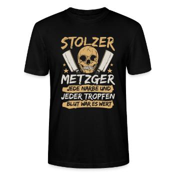 Metzgerladen Metzger Fleischer - Stanley/Stella Unisex Bio-T-Shirt CRAFTER - Schwarz - Vorne - Alina (178cm) & Michal (187cm)