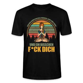 Ich bin größtenteils Frieden, Liebe und Licht - Stanley/Stella Unisex Bio-T-Shirt CRAFTER - Schwarz - Vorne - Alina (178cm) & Michal (187cm)