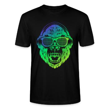 DJ Monkey Affe mit Sonnebrille - Stanley/Stella Unisex Bio-T-Shirt CRAFTER - Schwarz - Vorne - Alina (178cm) & Michal (187cm)