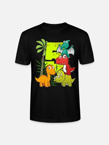 5 year old birthday boy five 5th Dino T-Rex - Stanley/Stella CRAFTER Unisex Organic T-Shirt - black