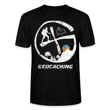 Géocaching GPS Geo Cachen Vintage - T-shirt bio CRAFTER Stanley Stella Unisexe - noir - Devant - Alina (178cm) & Michal (187cm)