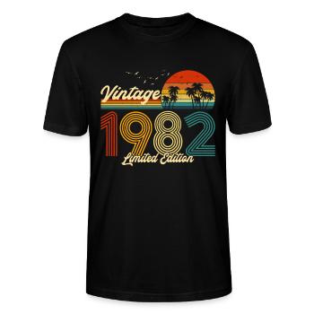 Vintage 1982 T-Shirt Limited Edition 38. Geburtstag - Stanley/Stella Unisex Bio-T-Shirt CRAFTER - Schwarz - Vorne - Alina (178cm) & Michal (187cm)