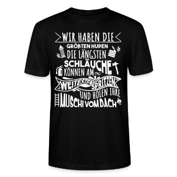 Feuerwehr lustige Sprüche Feuerwehrmann - Stanley/Stella Unisex Bio-T-Shirt CRAFTER - Schwarz - Vorne - Alina (178cm) & Michal (187cm)
