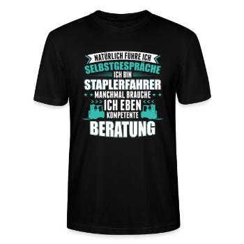 Staplerfahrer Gabelstapler Lagerist Beratung - Stanley/Stella Unisex Bio-T-Shirt CRAFTER - Schwarz - Vorne - Alina (178cm) & Michal (187cm)