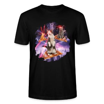 Laser cats pizza kitties cat space - Stanley/Stella CRAFTER Unisex Organic T-Shirt - black - Front - Alina (178cm) & Michal (187cm)
