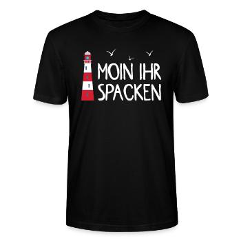 Leuchtturm Moin ihr Spacken - Stanley/Stella Unisex Bio-T-Shirt CRAFTER - Schwarz - Vorne - Alina (178cm) & Michal (187cm)