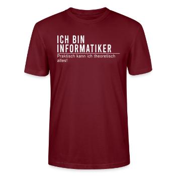 Informatiker IT Fachmann Geschenkidee - Stanley/Stella Unisex Bio-T-Shirt CRAFTER - Burgunderrot - Vorne - Alina (178cm) & Michal (187cm)