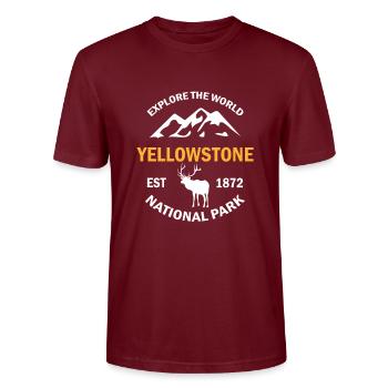 Yellowstone National Park - Stanley/Stella CRAFTER Unisex Organic T-Shirt - burgundy - Front - Alina (178cm) & Michal (187cm)