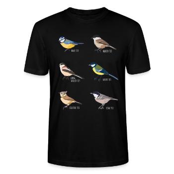 Bird watching Gift - Blue tit, Great tit - Stanley/Stella CRAFTER Unisex Organic T-Shirt - black - Front - Alina (178cm) & Michal (187cm)