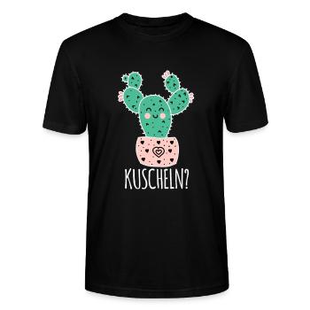 Lustig Süßer Kaktus zum Kuscheln Kakteen Geschenk - Stanley/Stella Unisex Bio-T-Shirt CRAFTER - Schwarz - Vorne - Alina (178cm) & Michal (187cm)