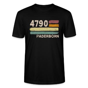 4790 Paderborn retro postcodes old postcodes - Stanley/Stella CRAFTER Unisex Organic T-Shirt - black - Front - Alina (178cm) & Michal (187cm)