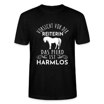 Vorsicht vor der Reiterin, Pferdespruch, Pferde - Stanley/Stella Unisex Bio-T-Shirt CRAFTER - Schwarz - Vorne - Alina (178cm) & Michal (187cm)