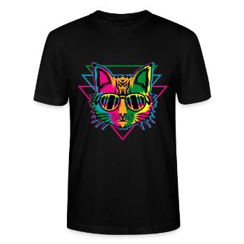 Rave Backprint – Raving Cat - Stanley/Stella Unisex Bio-T-Shirt CRAFTER - Schwarz - Vorne - Alina (178cm) & Michal (187cm)