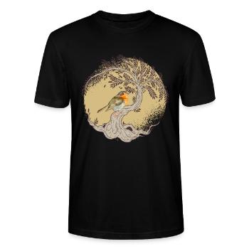 Lebensbaum - Baum des Lebens und Rotkehlchen - Stanley/Stella Unisex Bio-T-Shirt CRAFTER - Schwarz - Vorne - Alina (178cm) & Michal (187cm)