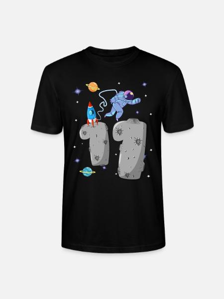Astronaut mit Rakete auf Asteroid 11. Geburtstag - Stanley/Stella Unisex Bio-T-Shirt CRAFTER - Schwarz
