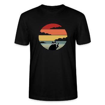 Retro Vintage Pew Pew Damen Katzen Design - Stanley/Stella Unisex Bio-T-Shirt CRAFTER - Schwarz - Vorne - Alina (178cm) & Michal (187cm)