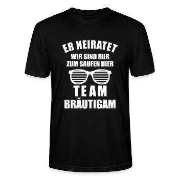 Er Heiratet wir sind nur zum Saufen hier - Stanley/Stella Unisex Bio-T-Shirt CRAFTER - Schwarz - Vorne - Alina (178cm) & Michal (187cm)