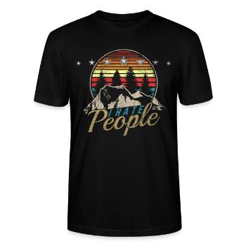 I Hates People Vintage Retro Trekking Outdoor - Ekologisk T-shirt CRAFTER unisex från Stanley/Stella - svart - Fram - Alina (178cm) & Michal (187cm)
