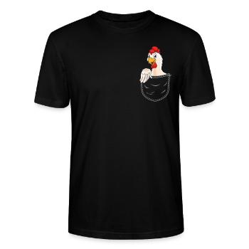Huhn in Brusttasche Hühner Tasche lustiges Bauern - Stanley/Stella Unisex Bio-T-Shirt CRAFTER - Schwarz - Vorne - Alina (178cm) & Michal (187cm)