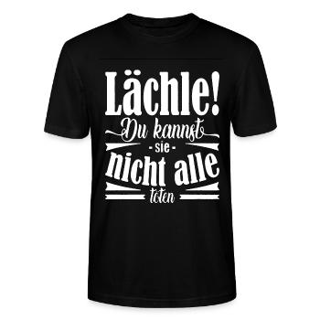 Lächle du kannst sie nicht alle töten Geschenkidee - Stanley/Stella Unisex Bio-T-Shirt CRAFTER - Schwarz - Vorne - Alina (178cm) & Michal (187cm)