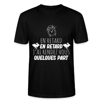 En retard Lapin Blanc Film Culte Humour Citation - T-shirt bio CRAFTER Stanley Stella Unisexe - noir - Devant - Alina (178cm) & Michal (187cm)