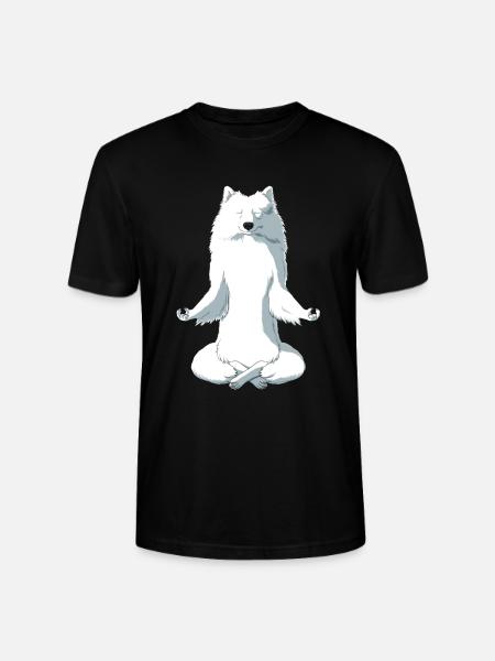 Meditating Japanese Spitz Dog - Stanley/Stella CRAFTER Unisex Organic T-Shirt - black