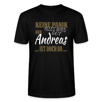 Andreas - Keine Panik - lustiges Geschenk - Stanley/Stella Unisex Bio-T-Shirt CRAFTER - Schwarz - Vorne - Alina (178cm) & Michal (187cm)