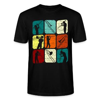 Posaunespieler Posaunist Posaune Retro - Stanley/Stella Unisex Bio-T-Shirt CRAFTER - Schwarz - Vorne - Alina (178cm) & Michal (187cm)