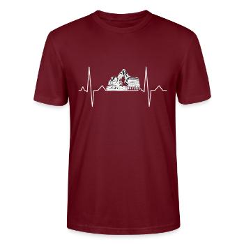Baggerfahrer Bagger Herzschlag Design - Stanley/Stella Unisex Bio-T-Shirt CRAFTER - Burgunderrot - Vorne - Alina (178cm) & Michal (187cm)