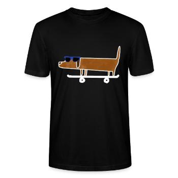 Lustiger Dackel Hund Skateboard - Stanley/Stella Unisex Bio-T-Shirt CRAFTER - Schwarz - Vorne - Alina (178cm) & Michal (187cm)