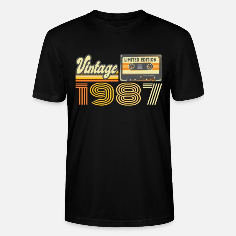 1987 Cassette Mixtape - 34e anniversaire - T-shirt bio CRAFTER Stanley Stella Unisexe - noir