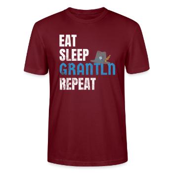 Eat Sleep Grantln Repeat - Bayrischer Dialekt - Stanley/Stella Unisex Bio-T-Shirt CRAFTER - Burgunderrot - Vorne - Alina (178cm) & Michal (187cm)