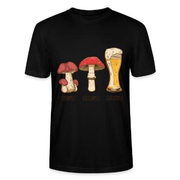 Pilze und Bier Pils Glückspilz Funshirt Saufen - Stanley/Stella Unisex Bio-T-Shirt CRAFTER - Schwarz - Vorne - Alina (178cm) & Michal (187cm)