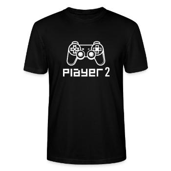 Player 2 - Partnerlook Zocker Gamer - Geschenk - - Stanley/Stella Unisex Bio-T-Shirt CRAFTER - Schwarz - Vorne - Alina (178cm) & Michal (187cm)