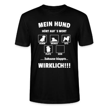 Hund Hört Aufs Wort Hundetrainer Hunde Sprüche - Stanley/Stella Unisex Bio-T-Shirt CRAFTER - Schwarz - Vorne - Alina (178cm) & Michal (187cm)