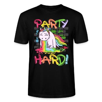 Kotzendes Einhorn Party Hard Sauf Saufen Geschenk - Stanley/Stella Unisex Bio-T-Shirt CRAFTER - Schwarz - Vorne - Alina (178cm) & Michal (187cm)