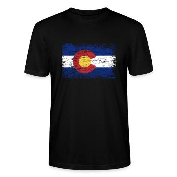 Colorado Fahne Flagge used-look - Stanley/Stella Unisex Bio-T-Shirt CRAFTER - Schwarz - Vorne - Alina (178cm) & Michal (187cm)