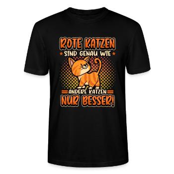 Katz Rote Katzen Haustier Kater Spruch Geschenk - Stanley/Stella Unisex Bio-T-Shirt CRAFTER - Schwarz - Vorne - Alina (178cm) & Michal (187cm)
