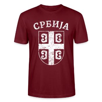 Serbie Armoiries Cyrille - T-shirt bio CRAFTER Stanley Stella Unisexe - bordeaux - Devant - Alina (178cm) & Michal (187cm)