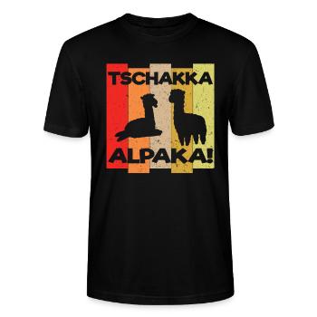 Alpaka Lama Alpakas Tschakka Lustiges Geschenk - Stanley/Stella Unisex Bio-T-Shirt CRAFTER - Schwarz - Vorne - Alina (178cm) & Michal (187cm)