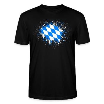 Bayern Flagge Klecks Bayerische Fahne Farbspritzer - Stanley/Stella Unisex Bio-T-Shirt CRAFTER - Schwarz - Vorne - Alina (178cm) & Michal (187cm)