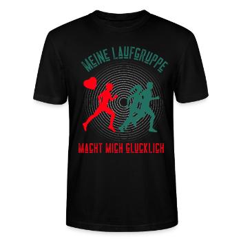 Laufen meine Laufgruppe macht mich glücklich - Stanley/Stella Unisex Bio-T-Shirt CRAFTER - Schwarz - Vorne - Alina (178cm) & Michal (187cm)
