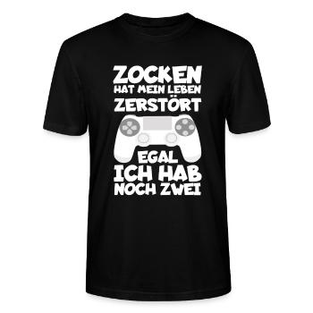 Zocken - Stanley/Stella Unisex Bio-T-Shirt CRAFTER - Schwarz - Vorne - Alina (178cm) & Michal (187cm)