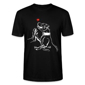 Handgezeichneter Pitbull - Stanley/Stella Unisex Bio-T-Shirt CRAFTER - Schwarz - Vorne - Alina (178cm) & Michal (187cm)