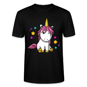 Einhorn mit Sternen - Stanley/Stella Unisex Bio-T-Shirt CRAFTER - Schwarz - Vorne - Alina (178cm) & Michal (187cm)