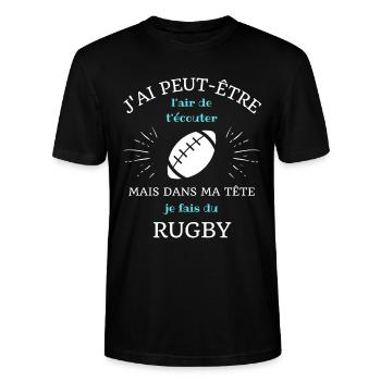 t shirt humour rugbyman dans ma tete rugby homme - T-shirt bio CRAFTER Stanley Stella Unisexe - noir - Devant - Alina (178cm) & Michal (187cm)