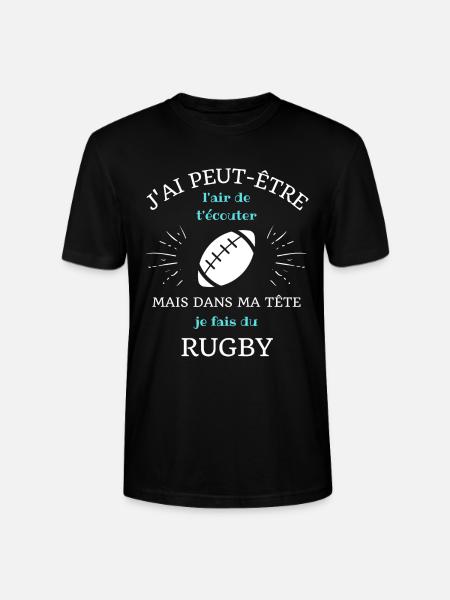 t shirt humour rugbyman dans ma tete rugby homme - T-shirt bio CRAFTER Stanley Stella Unisexe - noir