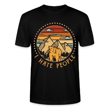 Bären I Hate People Retro Vintage - Stanley/Stella Unisex Bio-T-Shirt CRAFTER - Schwarz - Vorne - Alina (178cm) & Michal (187cm)